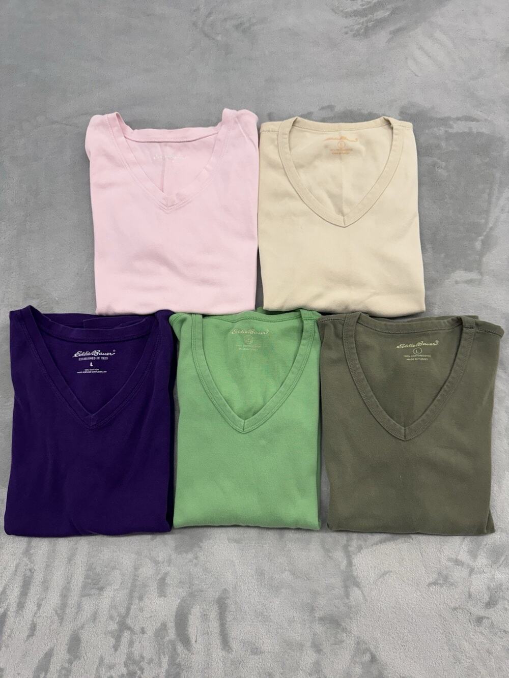 Vintage 90s Eddie Bauer Bundle 5 Cotton V-Neck Tees Y2K